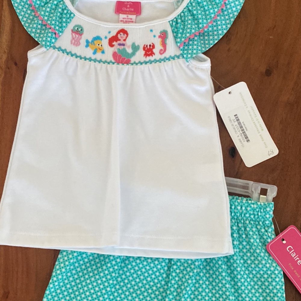 Claire & Charlie fine hand smocked mermaid 2 piece